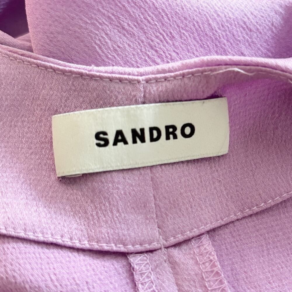 Sandro Ruched Tie-Strap Satin Midi Dress 4 Purple - Picture 7 of 9